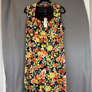 Vibrant Floral Midi Dress - Black, Red, Yellow